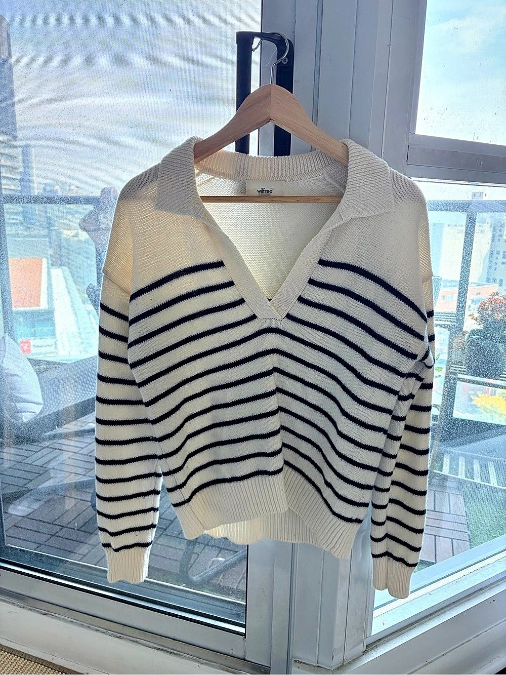 Wilfred Clara Sweater Clara Striped V-Neck Sweater White & Blue
